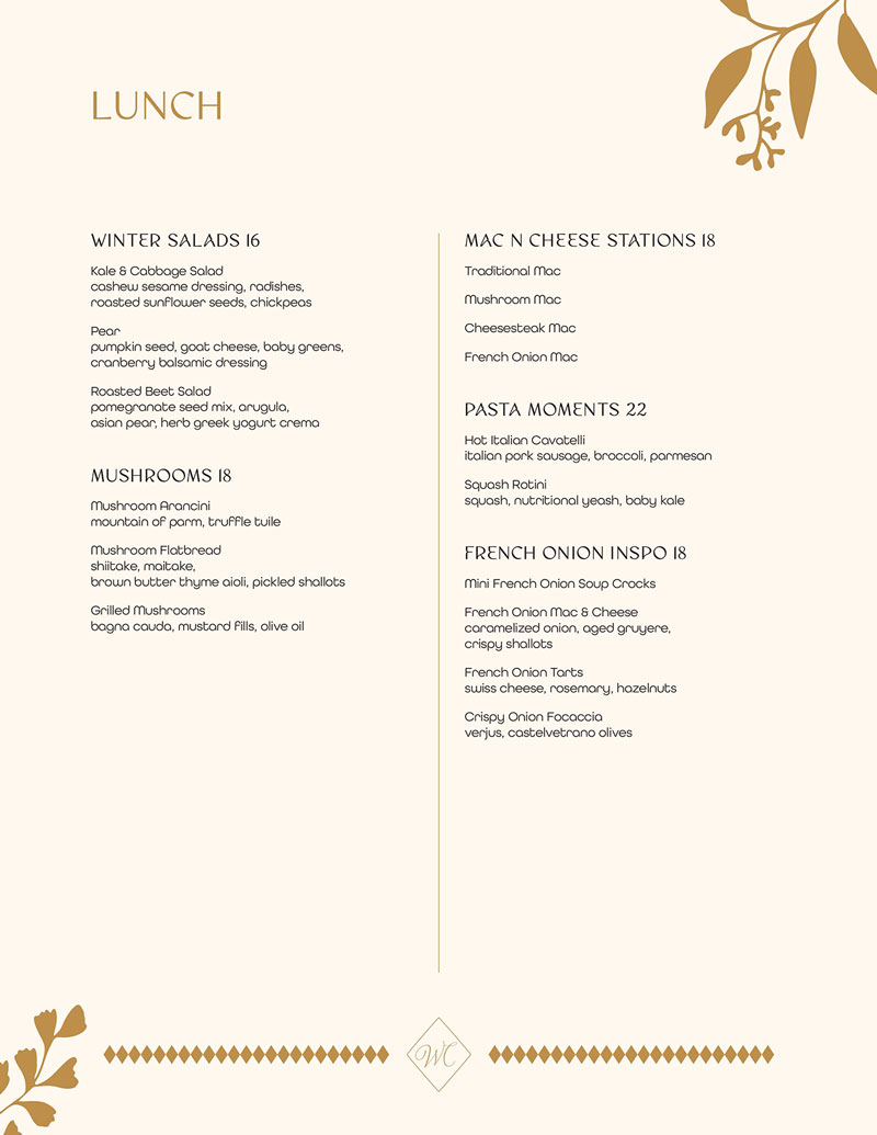 Winter Chalet 2024 Catering Menu